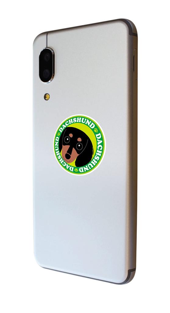 Gazing Ducks Fund Long Black & Tan Dog Sticker Green Back Round L + SS Size [Set of 4] MK-2