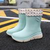 Новые дождевые туфли женские взрослые средней длины резиновые сапоги нескользящая водонепроницаемая обувь бархатный хлопок кухня короткие резиновые туфли мода
