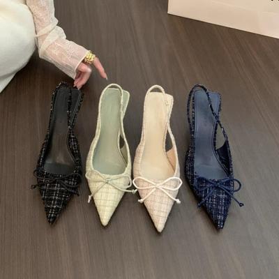 Модные новые сандалии на высоком каблуке с острым носком цвета морской соли для женщин, с открытой пяткой, полузакрытые, одинарные туфли, модная универсальная обувь для платья