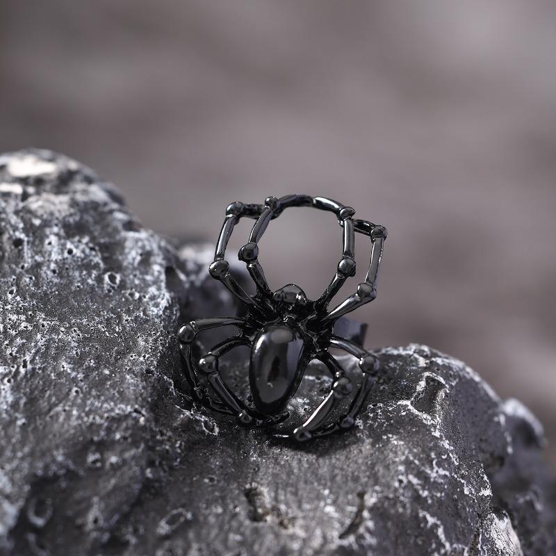 BLINGBAY Women's Vintage Gothic Spider Ring Black Gemstone Statement Adjustable Finger Jewelry for Halloween Party