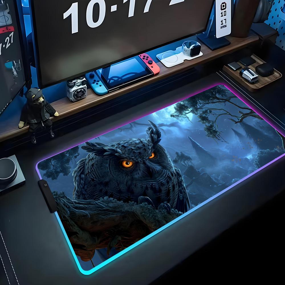 Art сова Коврик для мыши RGB Игровой коврик для мыши Большой светодиодный коврик Настольный коврик для ПК Светящийся коврик для мыши Большие коврики для клавиатуры Настольный коврик с подсветкой