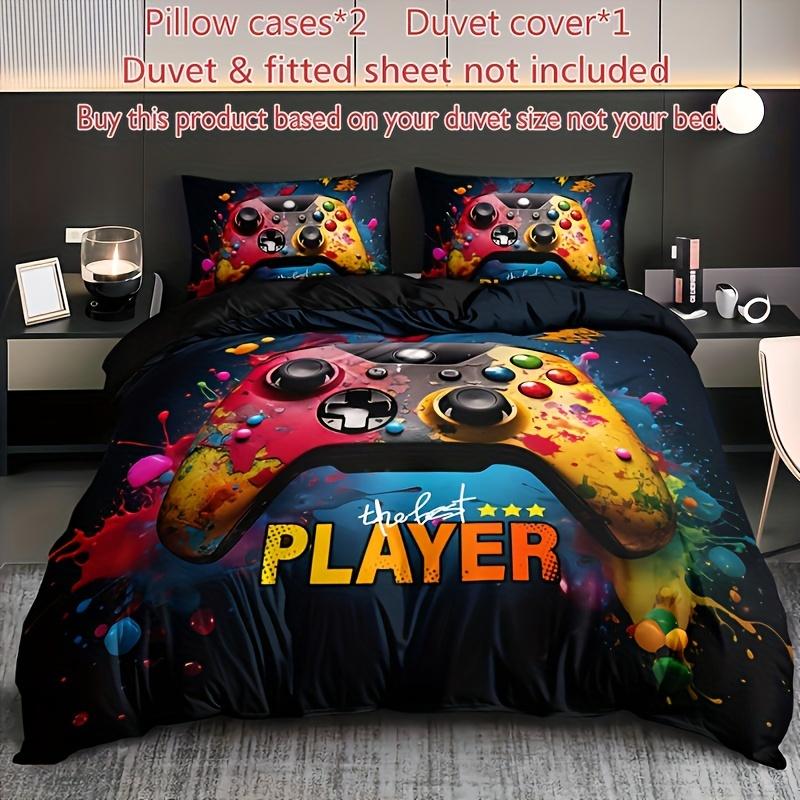 Duvet Cover Set Color Graffiti Gamepad  (1 Duvet Cover + 2 Pillowcase) Soft Breathable HD Printing Bedding Set For Home Decor