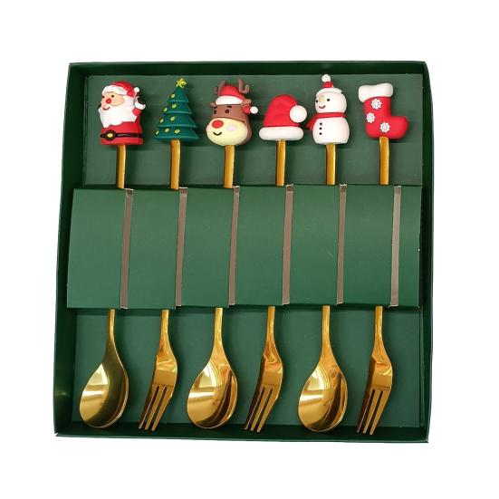 Набор рождественских ложек из нержавеющей стали, тематика «Елка, Санта, Звезда», ложки для перемешивания кофе, праздничная кухонная утварь с подарочной коробкой