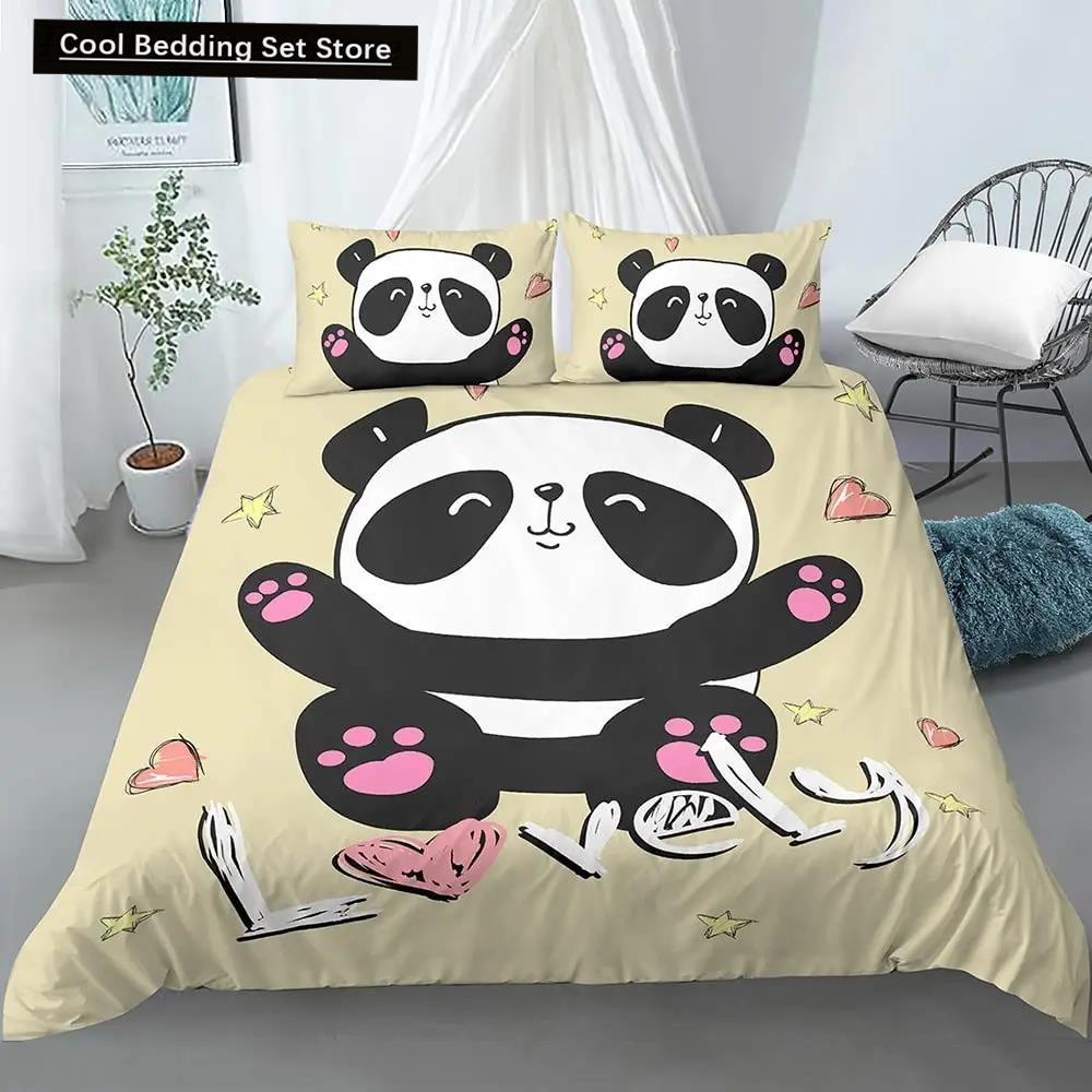 Полный комплект постельного белья Panda King для детей, романтический комплект постельного белья, пододеяльник с изображением животных из мультфильмов, велосипеда, воздушного шара, стрекозы, полиэстерового одеяла