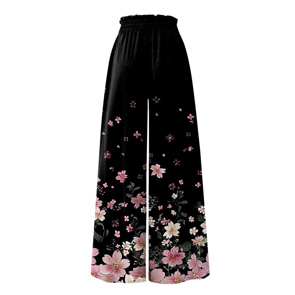 Женские брюки с высокой талией, широкие, повседневные, струящиеся брюки-палаццо, брюки с цветочным принтом и карманом