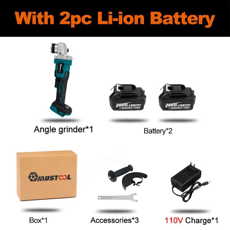 1600W 125mm Brushless Cordless Electric Angle Grinder 388VF Rechargeable Grinding Cutting Machine Power Tools for 18V Battery