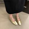 Fashion SUOJIALUN Spring New Women Flat Shoes Fashion Gold Ladies Round Toe Sahllow Ladies Elegant Mary Jane Shoes Soft Dress Ballerinas