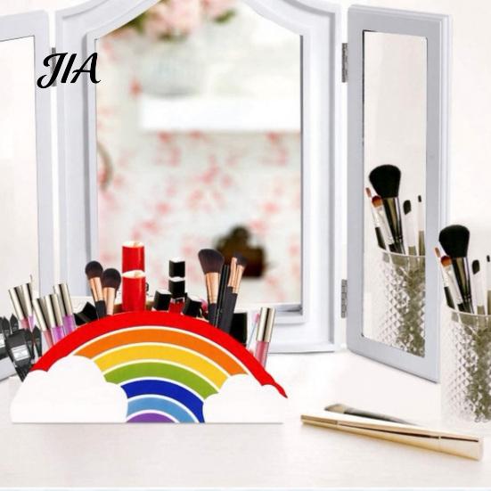 Makeup Brush Holder for Vanity Wooden Rainbow Pencil Holder, Cute Desk Organizer, School Office Art Supply Study Decor Students Kids, Teacher