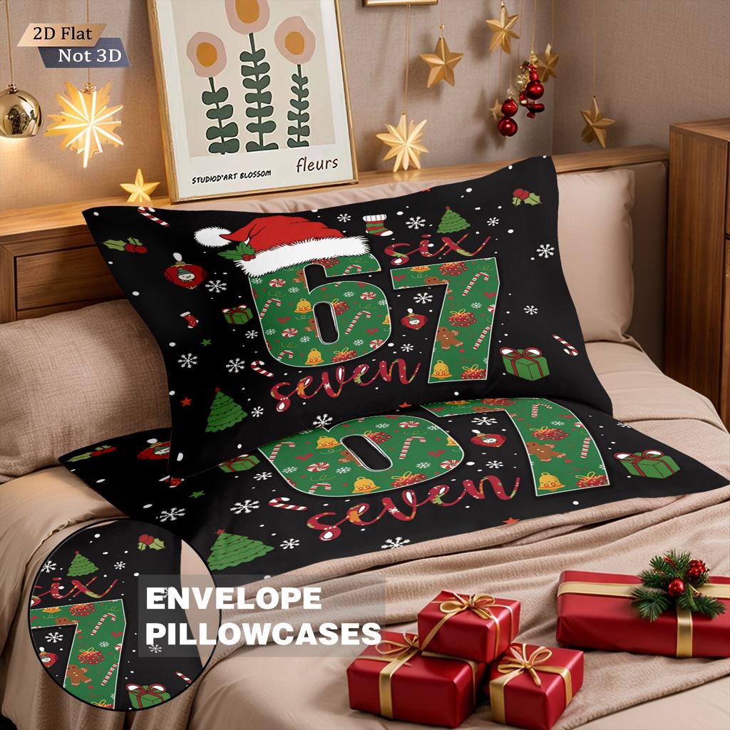 3pcs Merry Christmas 67 element black print coreless duvet cover set multi size bedroom bedding, holiday decoration
