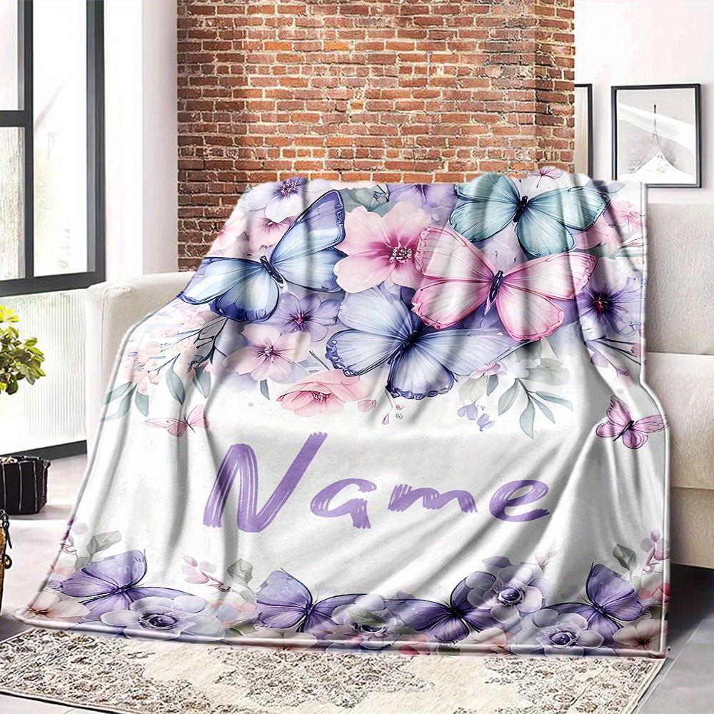 Floral Butterflies And Flowers Customize Your Name Blankets Soft Cozy Lightweight Blanket For All Seasons Perfect For Picnics Sofas Offices Beds