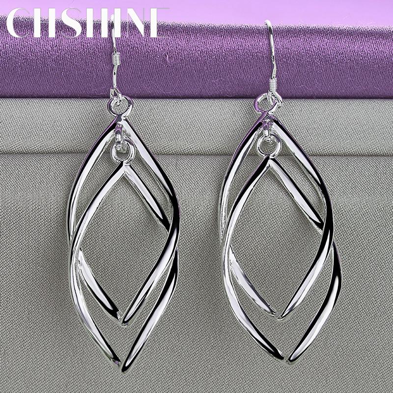 CHSHINE стерлингового серебра 925 пробы двойной лист серьги-рамки для женщин Свадебная вечеринка модные очаровательные ювелирные изделия