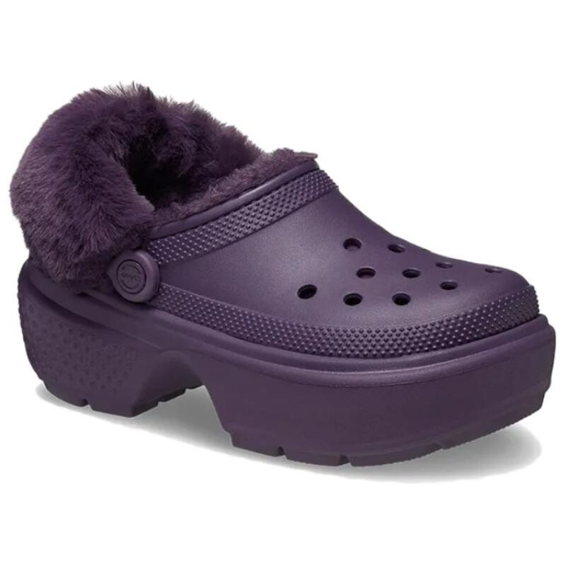 Crocs EVA Модные Мягкие и Теплые Туфли с Отверстиями Женские Насыщенного Фиолетового Цвета Ирис Плюшевая часть не снимается