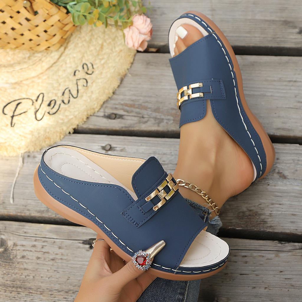 Women's Chain Decorative Wedge Sandals, Casual Open-toed Platform Shoes, Comfortable Sandals