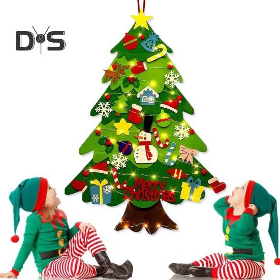 Войлочная новогодняя елка для малышей, светодиодная подсветка, набор для самостоятельной сборки новогодней елки с Санта-Клаусом, снеговиком, снежинкой, чулком
