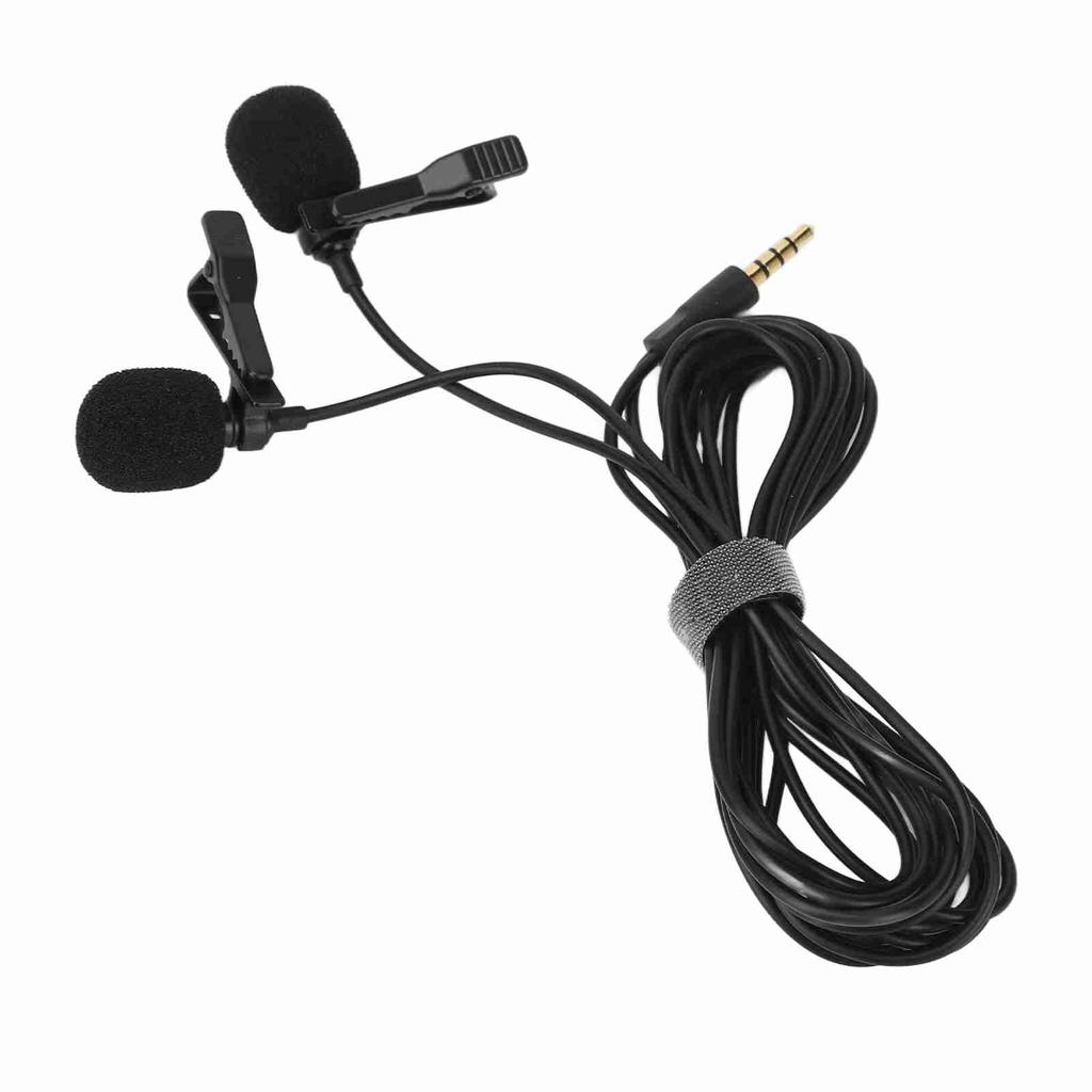 Black Double Head Lavalier Lapel Microphone No Driver Installation Required Lapel Collar Clip Mic
