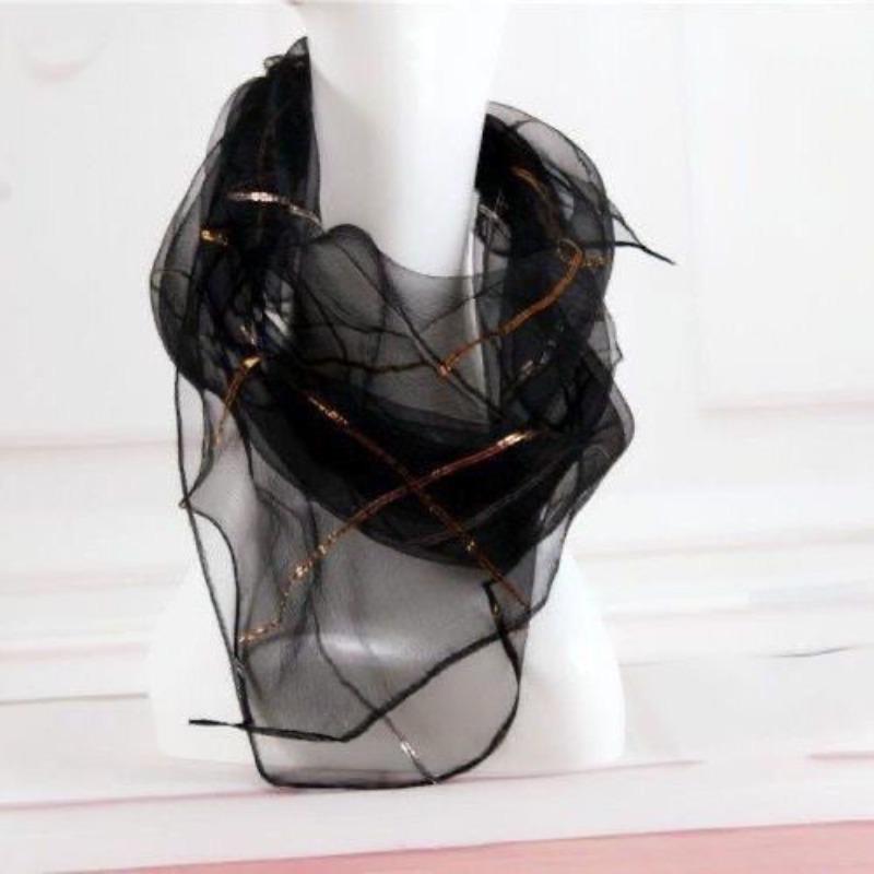 Весенне-летний тонкий женский маленький квадратный шарф, шелковый шарф, украшение из золотой нити, универсальный квадратный шарф 70 * 70