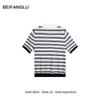 Northern Deer Women's Summer Polo Neck Striped Knit T-Shirt - 68.6% Lyocell, 25.4% Cotton, 6% Silk