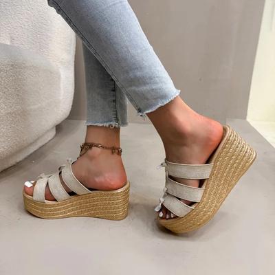 Мода 2025 Бренд Женская обувь Открытый носок Женские тапочки Мода Уличные Повседневные Летние Новые Большой размер Однотонные Бестселлер Тапочки на танкетке