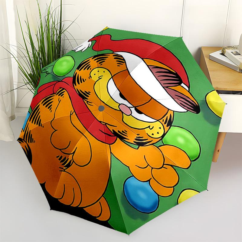 1pc Christmas Edition Garfield Cat Automatic Opening Umbrella, Portable Three-Fold Design with 8-Bone Iron Frame, Perfect Outdoor Gift for Fans, Trave