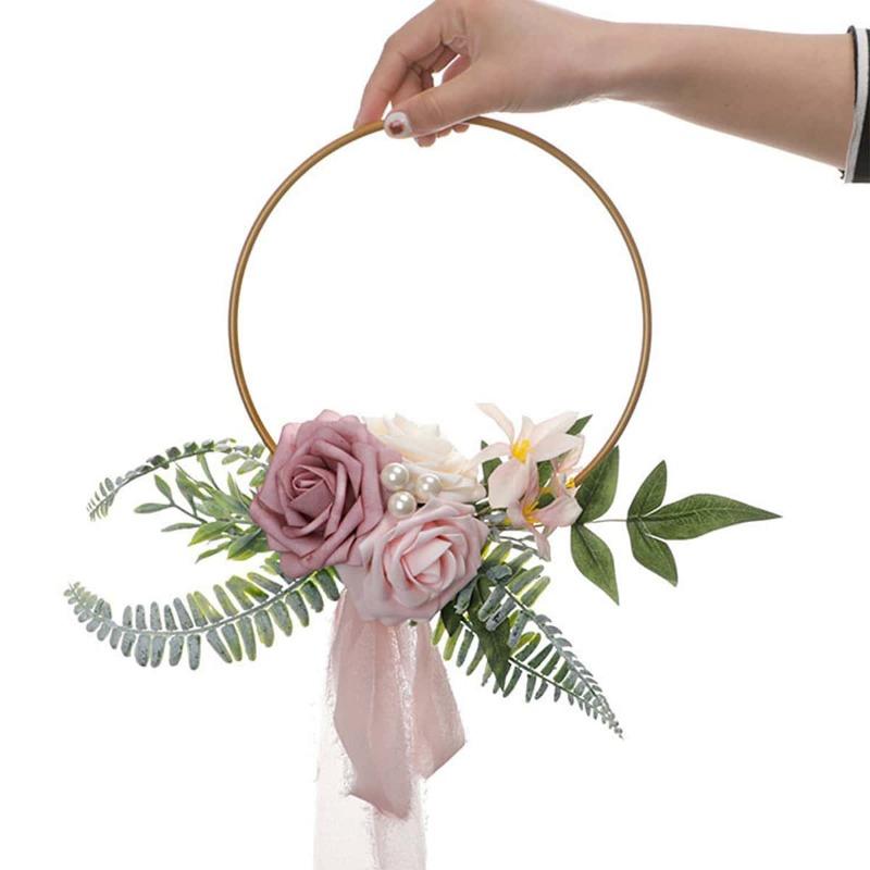 1Pc Metal Wreath Bridesmaid Handheld Wreath Artificial Garland Silk Flower Fake Flower Indoor Outdoor Decoration for Wedding Engagement Ceremony