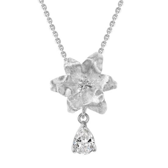 WUIHA Vintage 100% 925 Sterling Silver Lab Sapphire Pearl High Carbon Diamonds Gemstone Flower Pendant Necklace Fine Jewelry