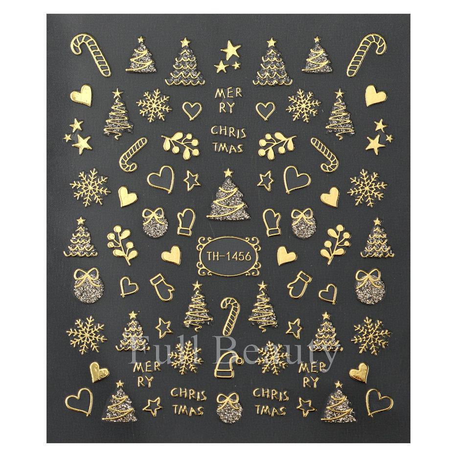Nail Art Stickers Christmas Golden Snowflake Snowman Christmas Tree Cookie Man Snowball Cartoon Nail Stickers