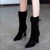 Vintage Women Mid Calf Boots Fashion Pointed Toe Modern Booties Autumn Winter Thick Heel Ladies Shoes Botas Mujer