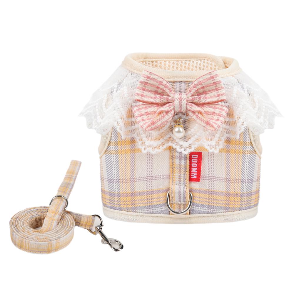 Милая шлейка для щенков в клетку с бантом для прогулок с поводком и шлейкой для маленьких собак, шнауцеров, пуделей, талисманов, аксессуаров