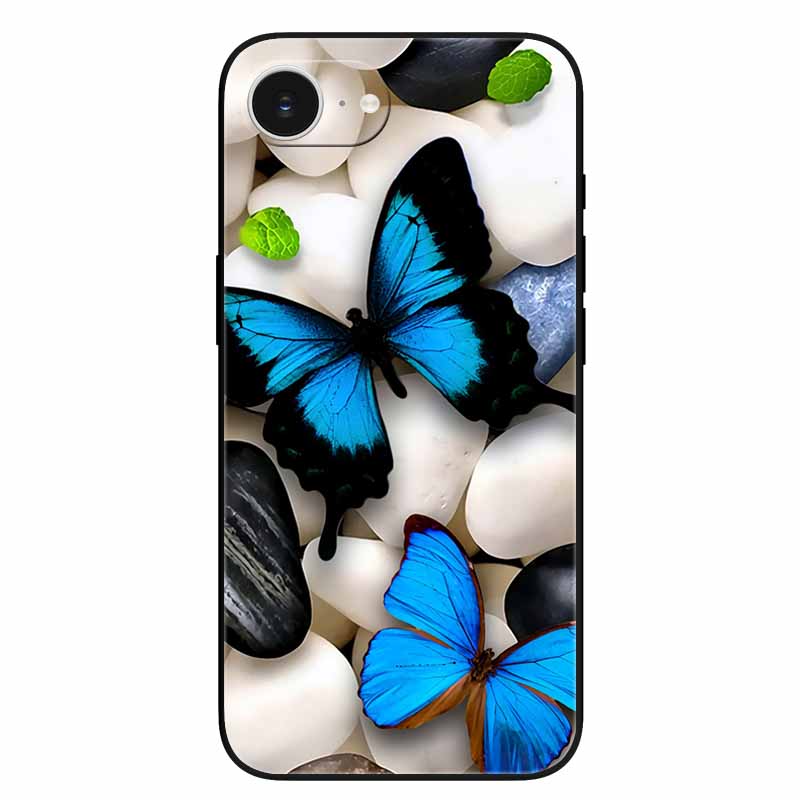 Black Phone Case Cover For Apple iPhone 16e Cases Printed TPU Soft Bumper Shell for iPhone16e 16e 2025 Protection Silicon Covers