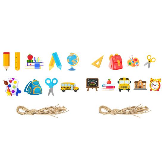 18 шт., украшения для школы, деревянный подвесной баннер, линейка, книга, рюкзак в форме автобуса, подвесной декор, украшения для вечеринки, принадлежности