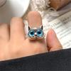 Fashion Silver Color Fat Cat Blue Eyes Cute Ring For Men Retro Blue Acrylic Couple Ring Women Party Jewelry Wholesale