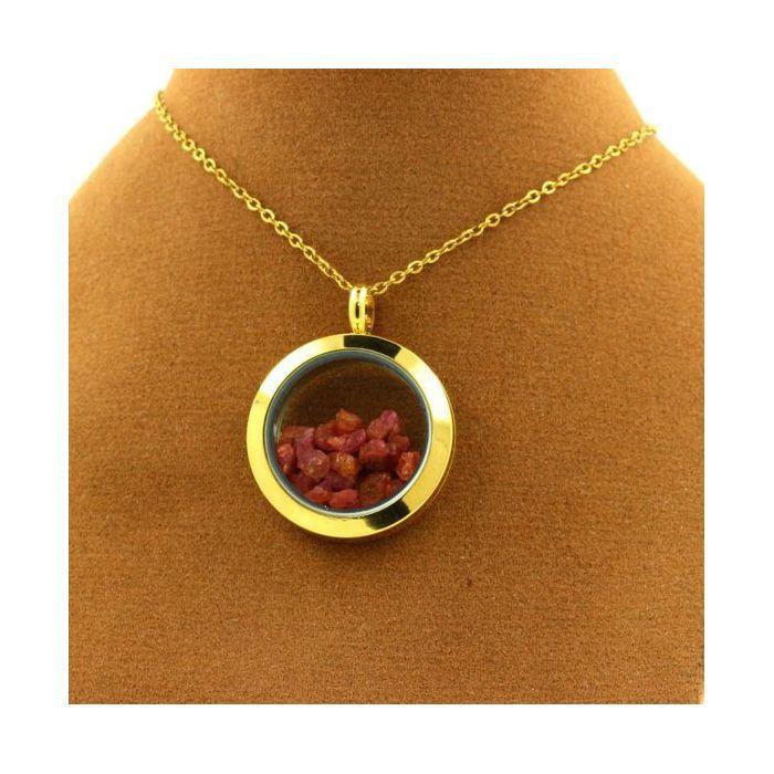 Pierres et Minéraux. Collier Spinelle brut. Modèle Médaillon 30 mm. Couleur Or.