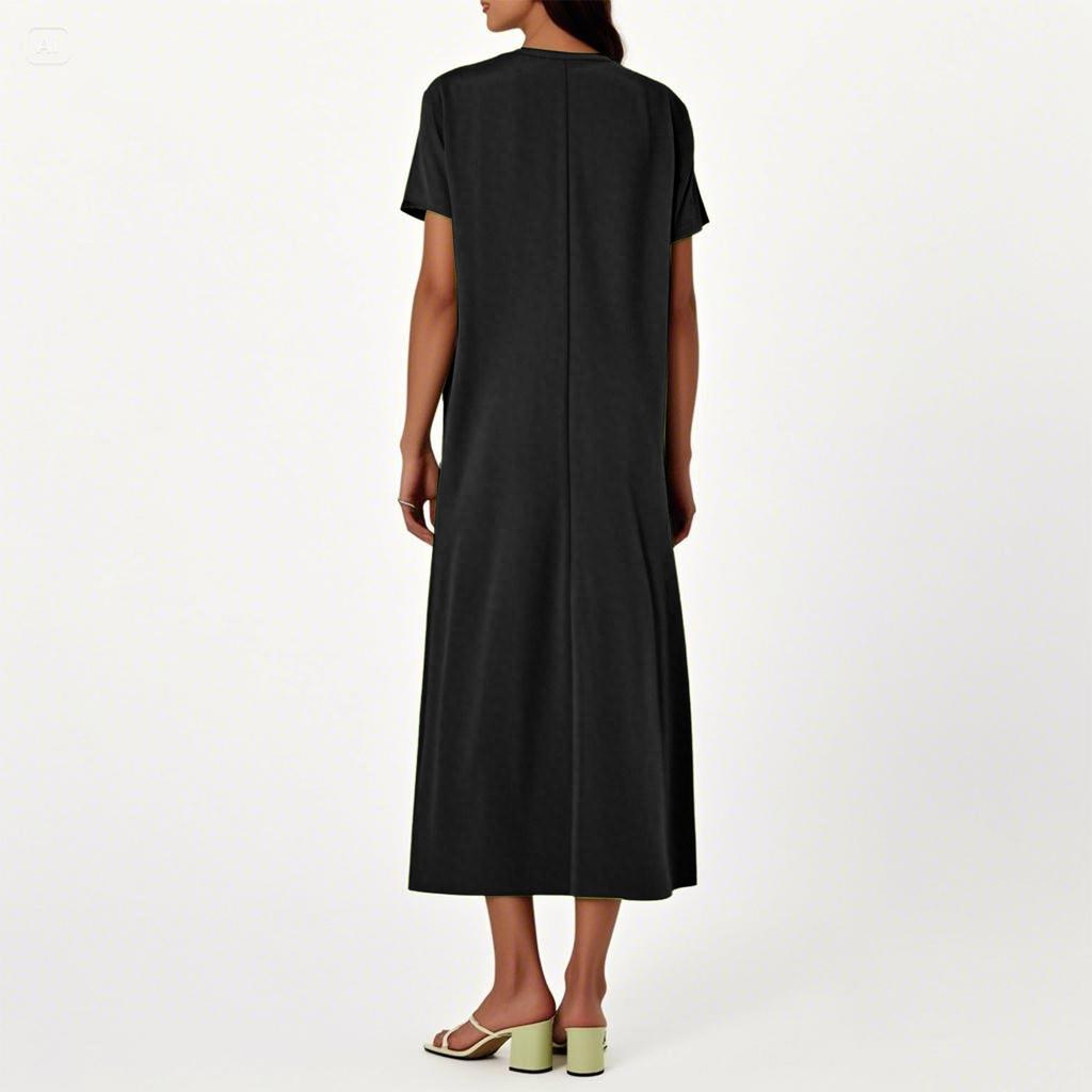 Модное женское однотонное платье с V-образным вырезом, длинное, свободное