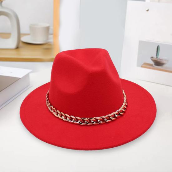 Шляпа для выступлений с толстым цепным декором, однотонная джазовая шляпа с широкими полями, ретро-реквизит для фотосъемки, фетровая кепка-панама на зиму и осень