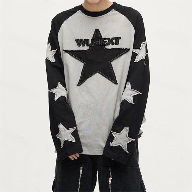 Harajuku Embroidered Y2k Star Hoodie With Contrast Patch Long Sleeve Top For Men And Women