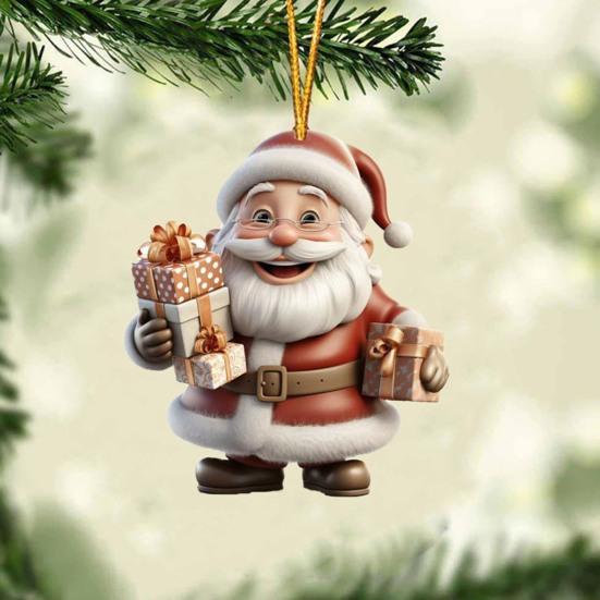 2/7Pcs Christmas Santa Claus Hanging Decoration Holiday Party Winter Xmas Tree 2D Flat Acrylic Cartoon Father Christmas Hanging Ornament