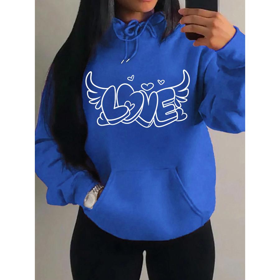Креативный принт «У любви есть крылья ангела» для женщин, толстовка в стиле хип-хоп, креативный пуловер, теплая флисовая уличная одежда, спортивный стиль, новый