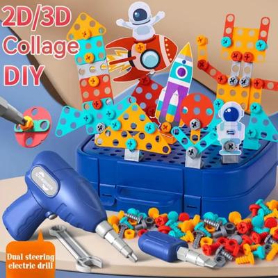 Набор строительных инструментов DIY STEM, электрическая дрель, винт, гайка, 3D головоломка, креативные ролевые игры, инженерные игрушки для мальчиков и девочек 3-8 лет