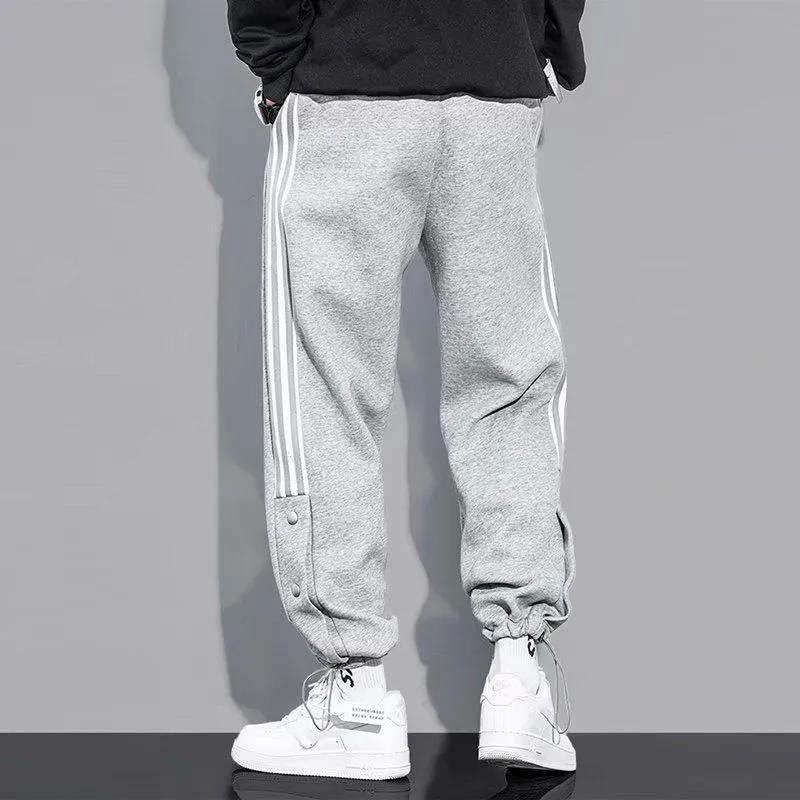 Серые студенческие спортивные штаны с завязками по бокам и завязками на ногах, мужские свободные молодежные повседневные летние тонкие штаны