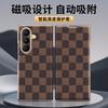 Магнитный чехол-книжка из кожи для Galaxy Z Fold7 W26 W25 С позолоченным краем Натуральная С сеткой Ударопрочный Тепло