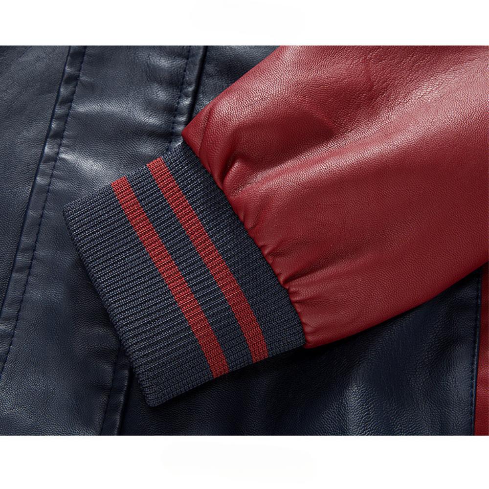 Men's High-quality Baseball Jacket, Patchwork Color Embroidered Printed PU Leather Jacket, Motorcycle Jacket, Autumn Jacket