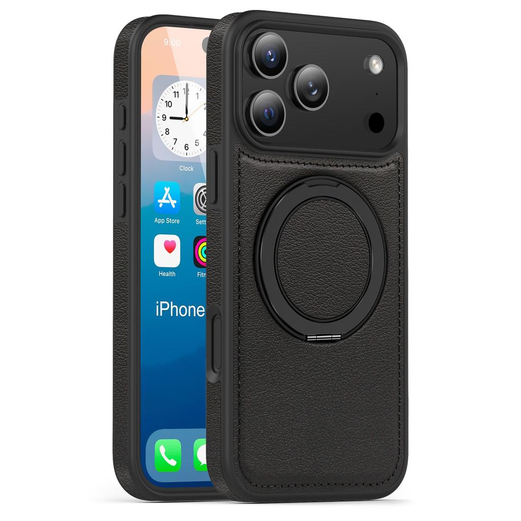 Деловой кожаный вращающийся кронштейн Чехол для телефона для iPhone 17 16 15 14 13 12 11 Pro Max Plus Magsafe Магнитное кольцо Подставка Держатель Чехол