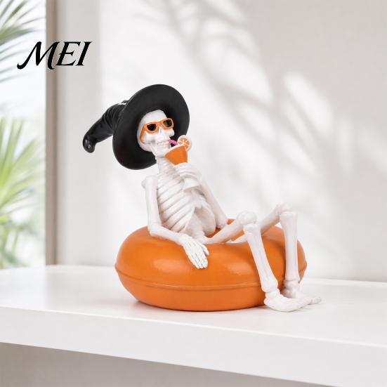 Party Table Decoration Halloween Ornament, Creative Resin Decor Statues, Float Ring Skeleton Ghost Figurines, Skull Figurine Pool Scene Decorations,
