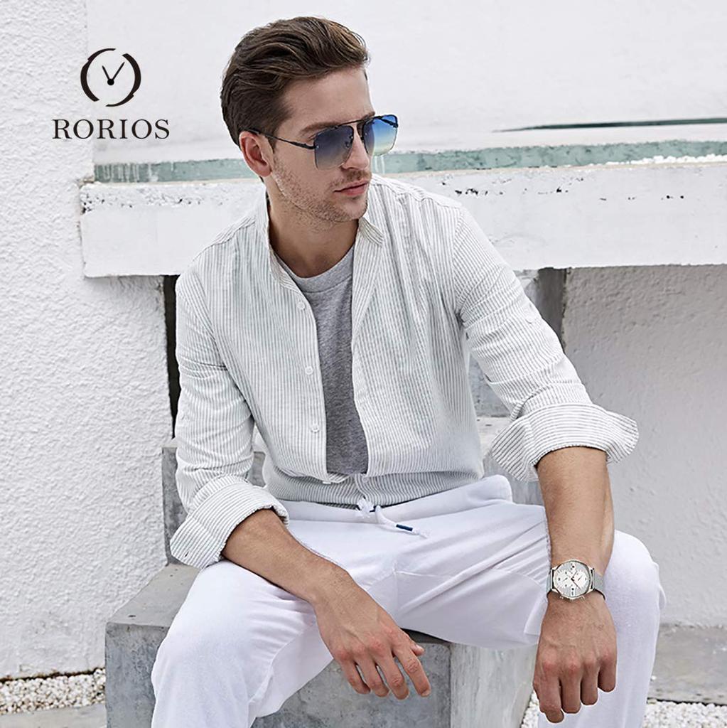 RORIOS Men's Multi-Hand Analog Watch, Stylish Quartz Movement with Mesh Band, Waterproof Sport Watch, Perfect Gift, Silver