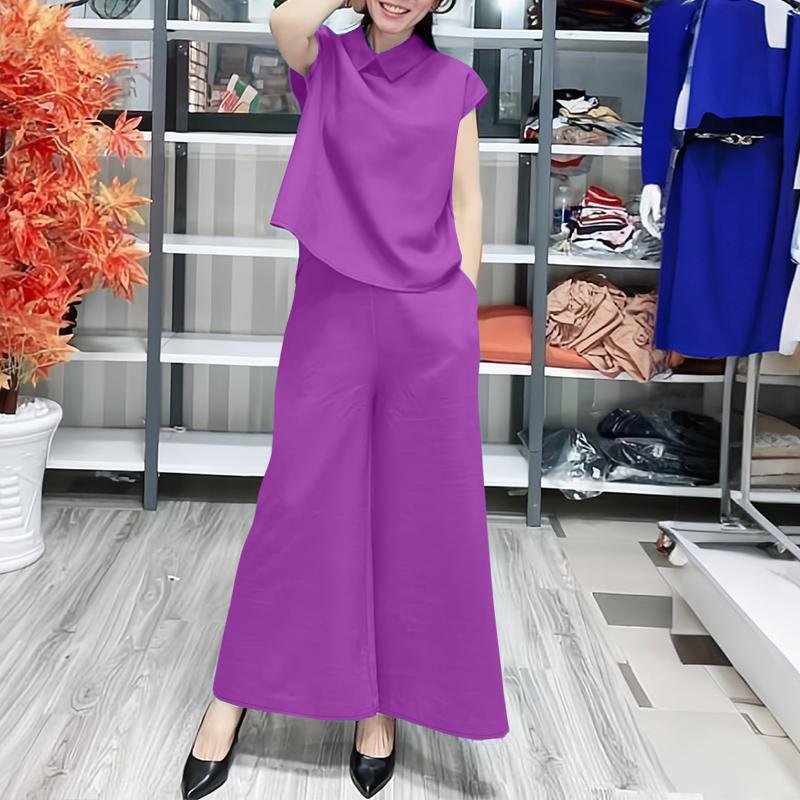 ZANZEA Женский безрукавный жилет и широкие брюки, комплект из двух частей