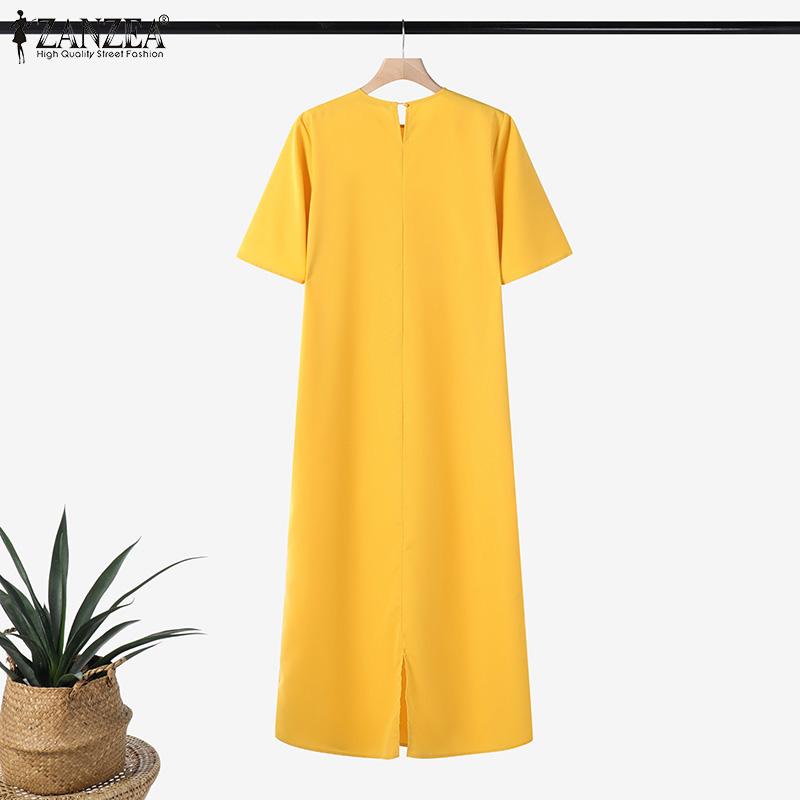 ZANZEA Женское повседневное платье с круглым вырезом и коротким рукавом