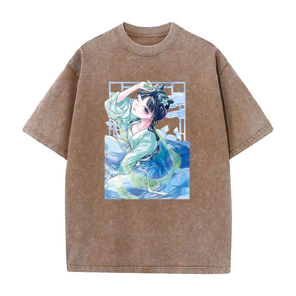 Cartoon The Apothecary Diaries T Shirt Anime Maomao Print Tshirt Women Men Clothing Washed Short Sleeve Oversized Polyester Tee Top