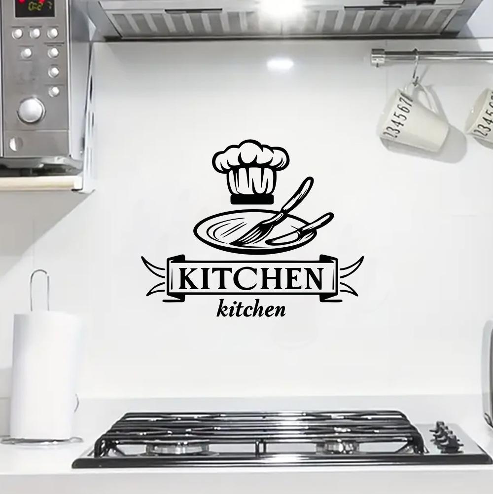 Creative Chef's Hat and Tableware Pattern Stickers for Kitchen Wall Decoration, Kitchen Wall Beautification Stickers