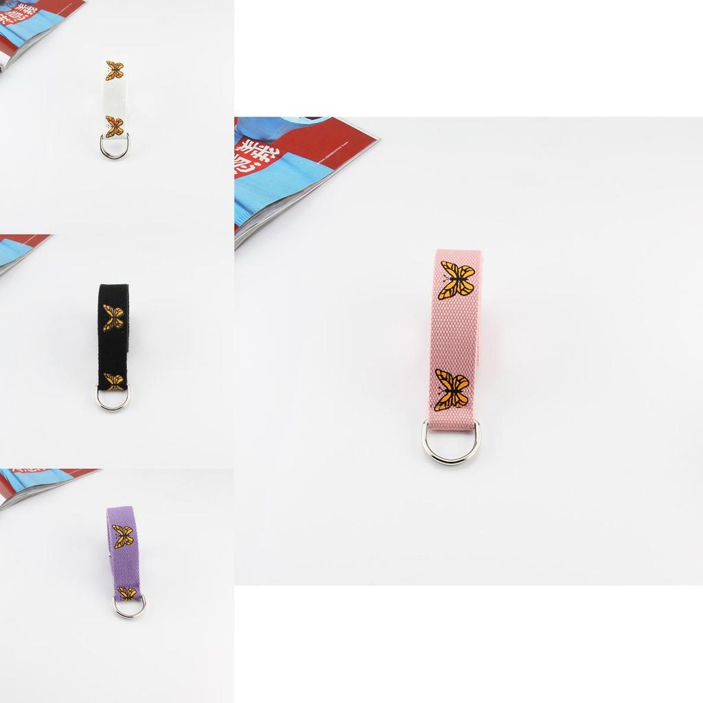 Унисекс тканевый пояс с рисунком бабочки, пряжка с двойной петлей для повседневной носки