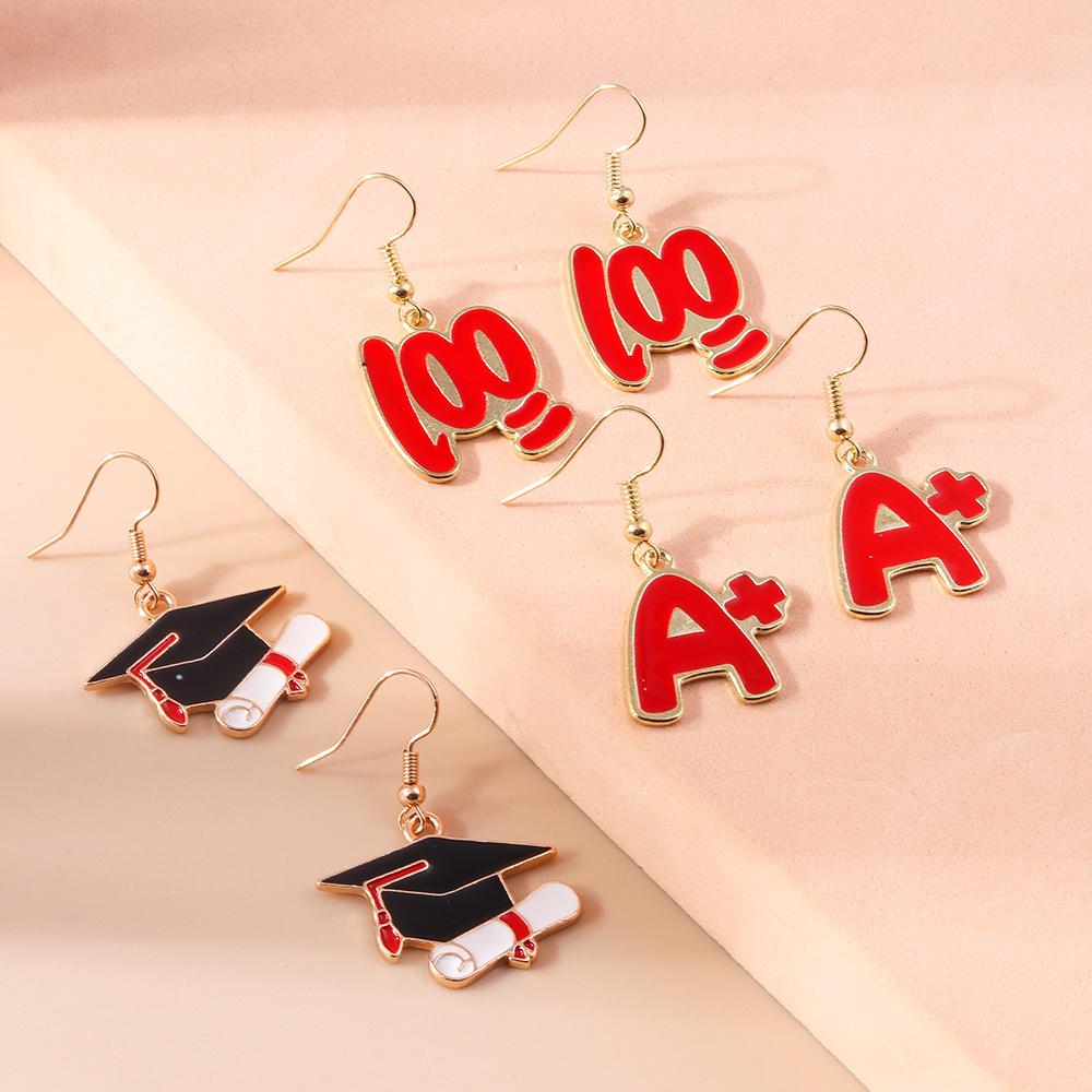 3pairs/set Creative Mortarboard Dangle Earrings for Women Girls Doctorial Hat Earrings Graduation Jewelry Gifts